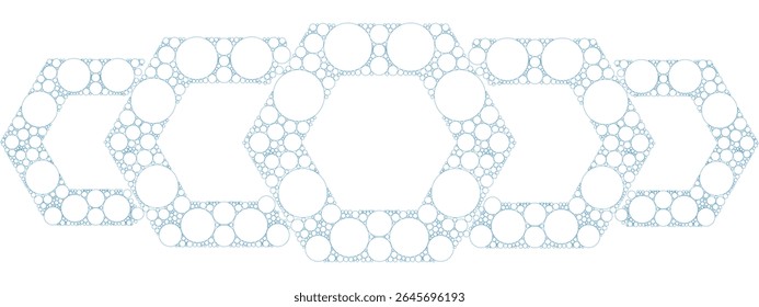 Blue abstract Line vector Illustration of Hexagon-Based Frames with Circular Motifs, Designed with Delicate Precision and Elegant Symmetry