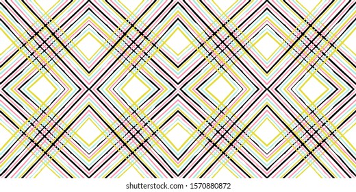 Blue Abstract Line Vector Seamless Pattern. Stroke Navy American Print. Yellow Color Geometric Texture. Scandinavian Wall Strip Background. Vintage Mexican Vector Seamless Pattern
