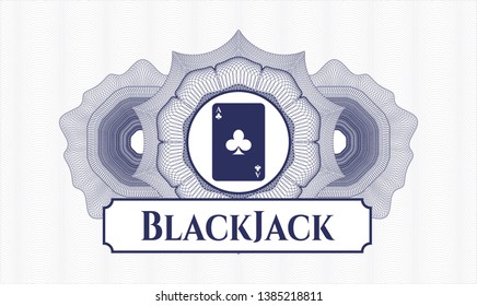 Blue abstract linear rosette with ace of clover icon and BlackJack text inside