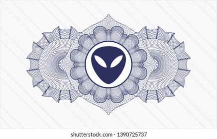 Blue abstract linear rosette with alien icon inside
