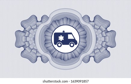 Blue abstract linear rosette with ambulance icon inside