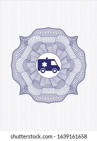 Blue abstract linear rosette with ambulance icon inside