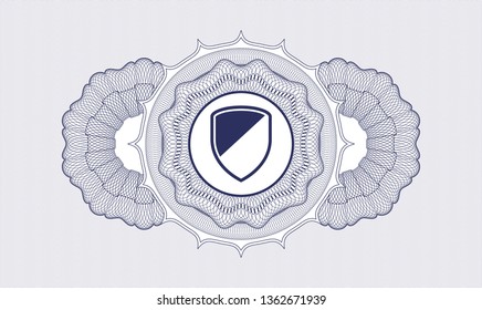 Blue abstract linear rosette with armor icon inside