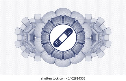 Blue abstract linear rosette with bandage plaster icon inside