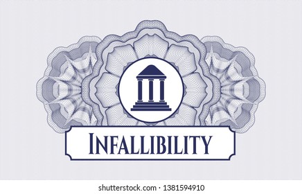 Blue abstract linear rosette with bank icon and Infallibility text inside