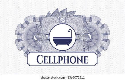 Blue abstract linear rosette with bathtub icon and Cellphone text inside