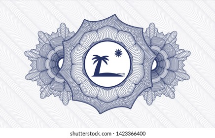 Blue abstract linear rosette with beach icon inside