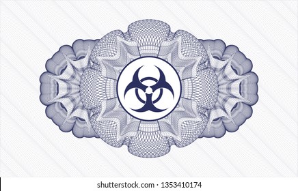 Blue abstract linear rosette with biohazard icon inside
