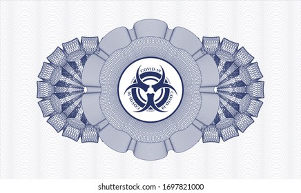 Blue abstract linear rosette with biohazard covid-19 icon inside