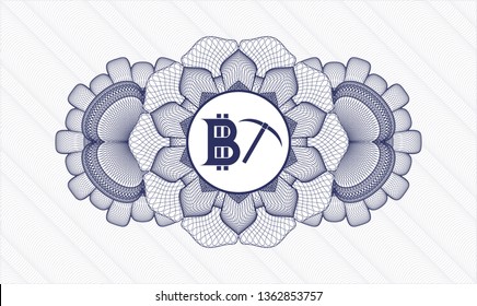 Blue abstract linear rosette with bitcoin mining icon inside