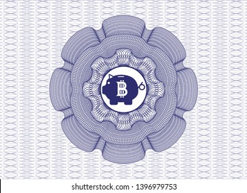 Blue abstract linear rosette with bitcoin piggy bank icon inside