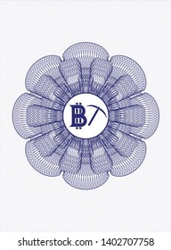 Blue abstract linear rosette with bitcoin mining icon inside