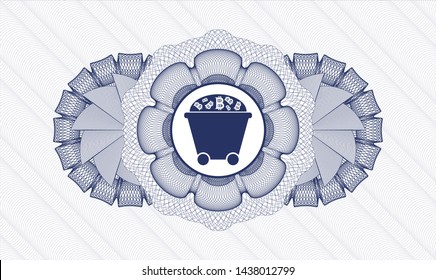 Blue abstract linear rosette with Bitcoin mining trolley icon inside