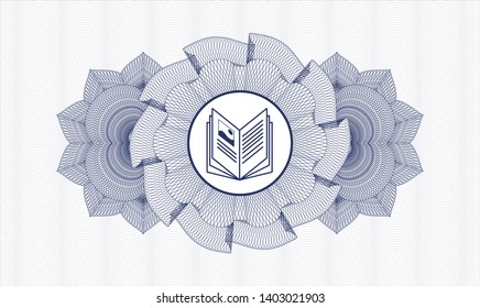 Blue abstract linear rosette with book icon inside
