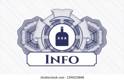 Blue abstract linear rosette with bottle of alcohol icon and Info text inside