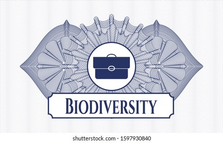 Blue abstract linear rosette with briefcase icon and Biodiversity text inside