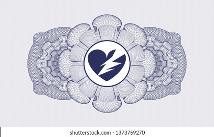 Blue abstract linear rosette with broken heart icon inside