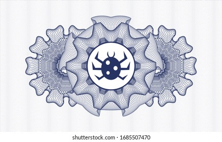 Blue abstract linear rosette with bug icon inside