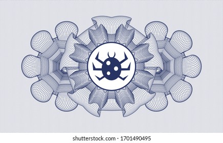 Blue abstract linear rosette with bug icon inside