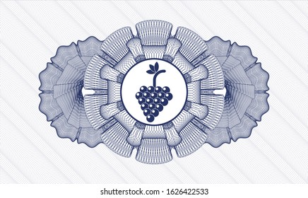Blue abstract linear rosette with bunch of grapes icon inside