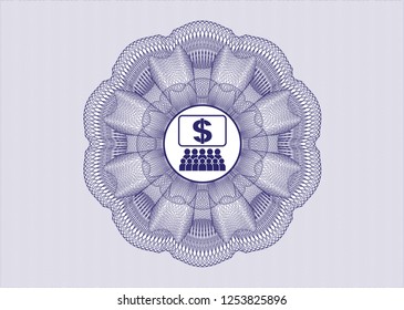 Blue abstract linear rosette with business congress icon inside