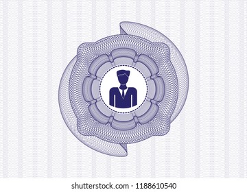 Blue abstract linear rosette with businessman icon inside