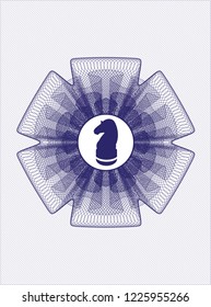 Blue abstract linear rosette with chess knight icon inside