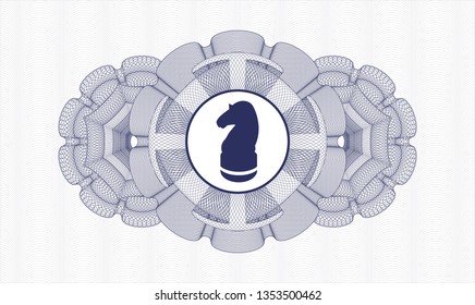 Blue abstract linear rosette with chess knight icon inside