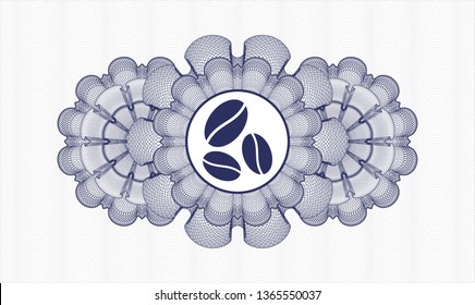 Blue abstract linear rosette with coffee bean icon inside