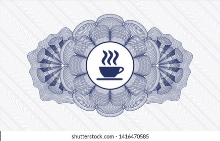 Blue abstract linear rosette with coffee cup icon inside