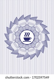 Blaues abstraktes lineares Rosette. mit einer Kaffeetassen-Ikone drinnen