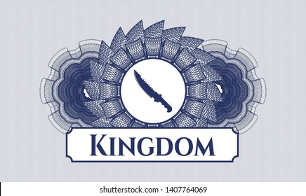 Blue abstract linear rosette with combat knife icon and Kingdom text inside