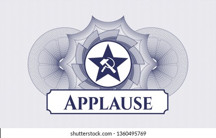 Blue abstract linear rosette with communism icon and Applause text inside