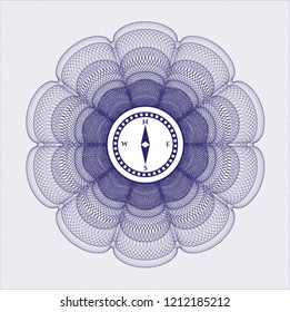 Blue abstract linear rosette with compass icon inside