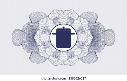 Blue abstract linear rosette with cooking pot icon inside