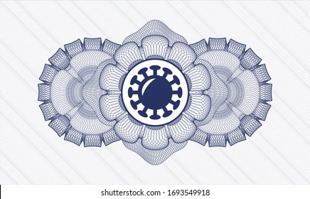 Blaues abstraktes Linearrosett mit Coronavirus-Symbol innen