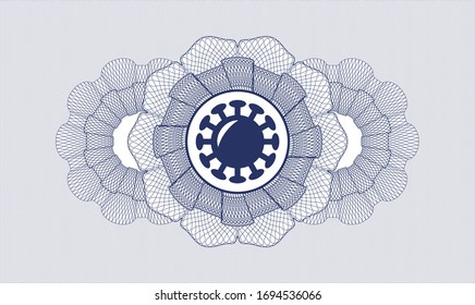 Rosette lineal abstracto azul con icono de coronavirus en el interior