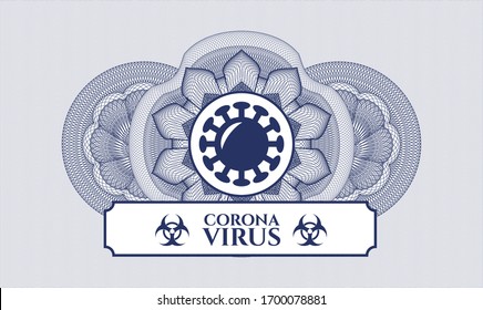 Blue abstract linear rosette with coronavirus icon and Coronavirus text inside