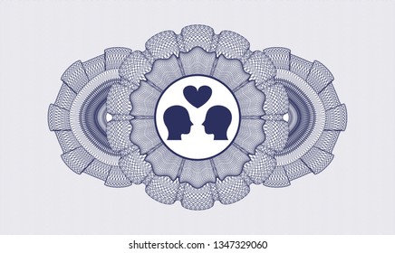 Blue abstract linear rosette with couple in love icon inside