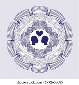 Blue abstract linear rosette. with couple in love icon inside
