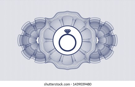 Blue abstract linear rosette with diamond ring icon inside