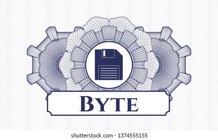 Blue abstract linear rosette with diskette icon and Byte text inside