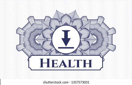 Blue abstract linear rosette with download icon and Health text inside