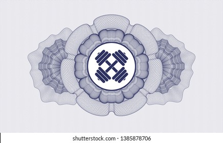 Blue abstract linear rosette with dumbbell icon inside