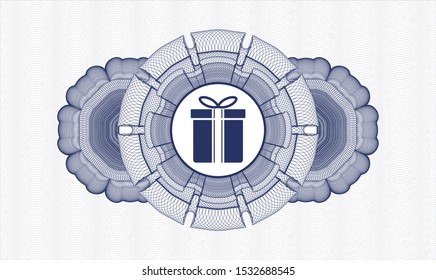 Blue abstract linear rosette with gift box icon inside