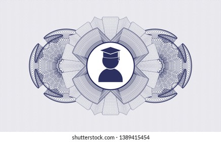 Blue abstract linear rosette with graduation icon inside