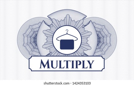 Blue abstract linear rosette with hanger with towel icon and Multiply text inside