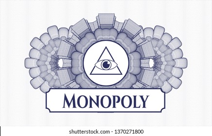 Blue Abstract Linear Rosette With Illuminati Pyramid Icon And Monopoly Text Inside