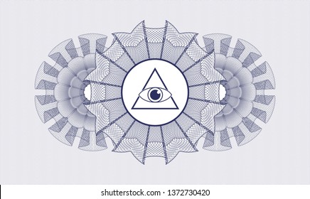 Blue abstract linear rosette with illuminati pyramid icon inside