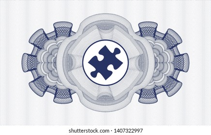 Blue abstract linear rosette with jigsaw puzzle piece icon inside